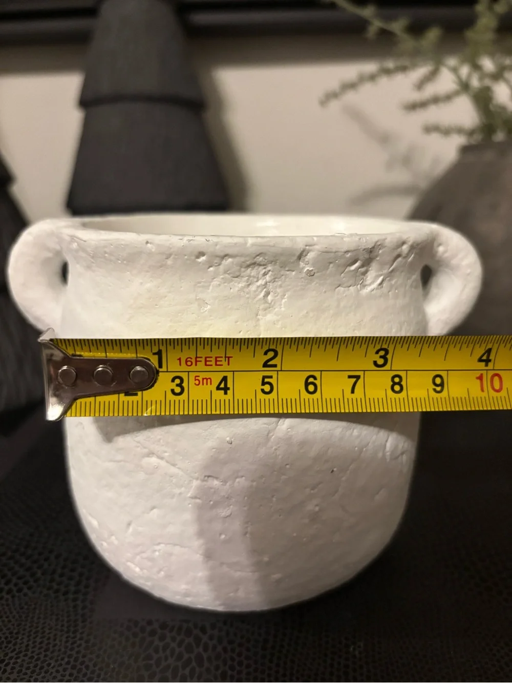 White Handmade Textured Ceramic Pot with Handles-Small